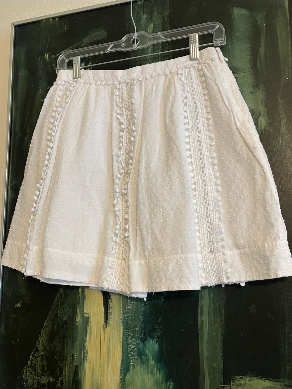 J. Crew White 100% Cotton Swiss Dot Pom Pom Summer Mini A-line Skirt size 0
